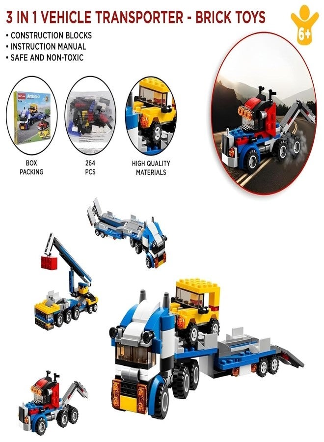 Sky Tech® Architect 3 in 1 Jeep, Car & Truck Vehicle Toys | Transporter Building Brick Block for Kids | Stem Educational Learning Die Toys for Kids | Creative Construction Toy (264 Pcs) - Image 2